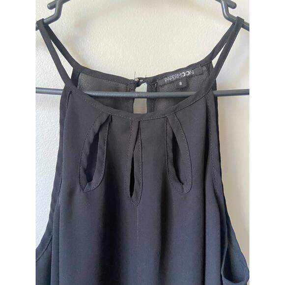 Papermoon Sheer Black Flowing Sleeveless Blouse With Keyhole Neckline, Small - Picture 2 of 7